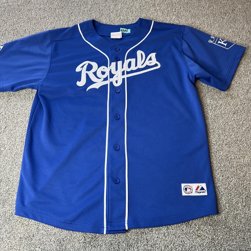 Majestic Royals Blue and White Button-Up Jersey